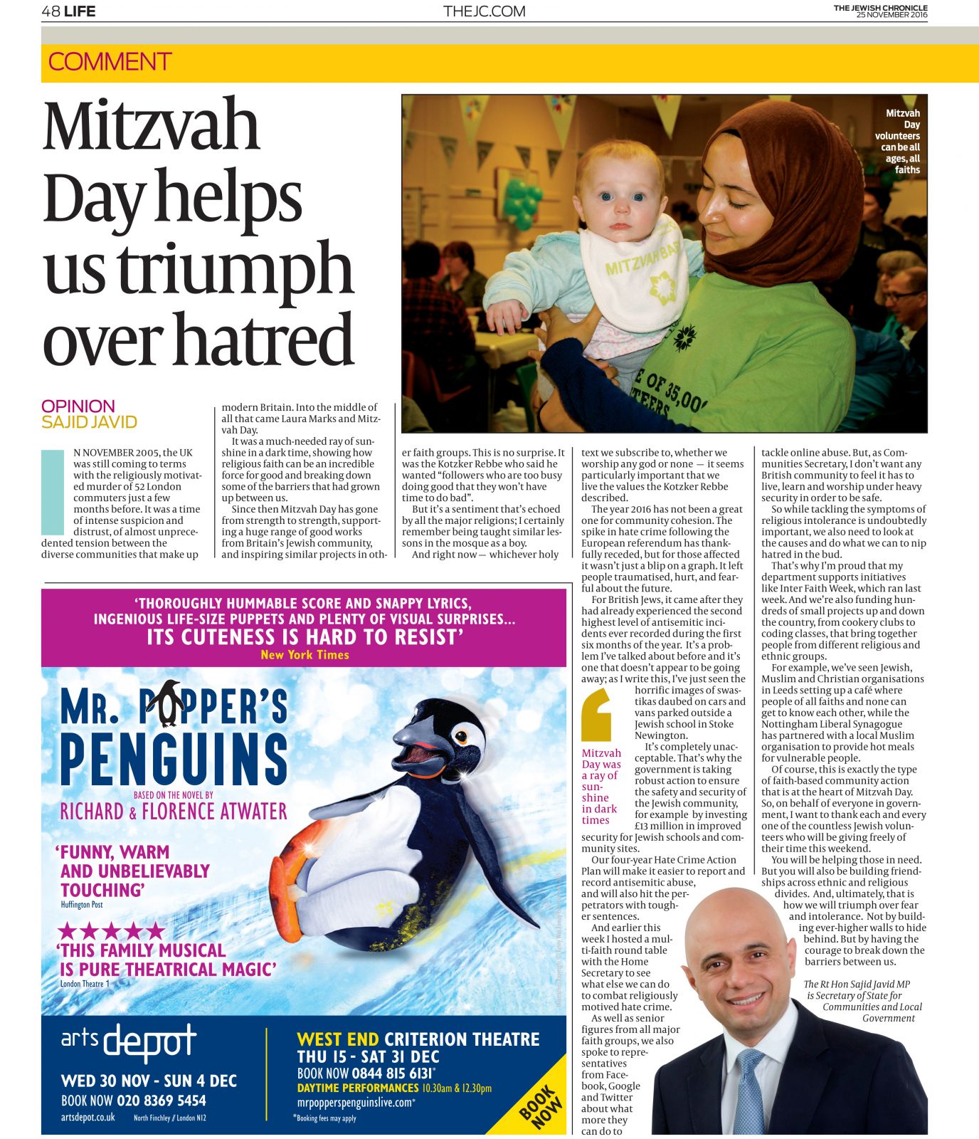 The Rt Hon Sajid Javid MP writes about Mitzvah Day