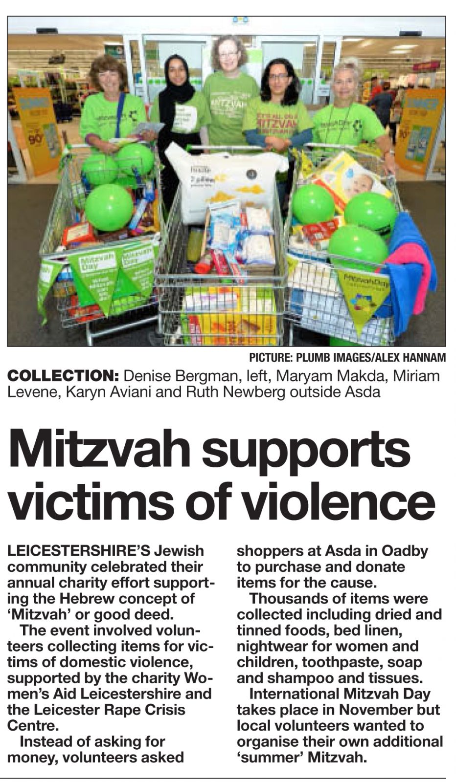 Mitzvah Day volunteers supporting domestic violence victims, covered by Leicester Mercury