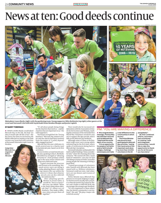 Mitzvah Day launch in the Jewish-Chroncile