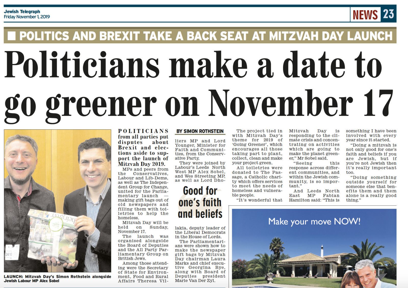 Mitzvah Day at Parliament in the Jewish Telegraph