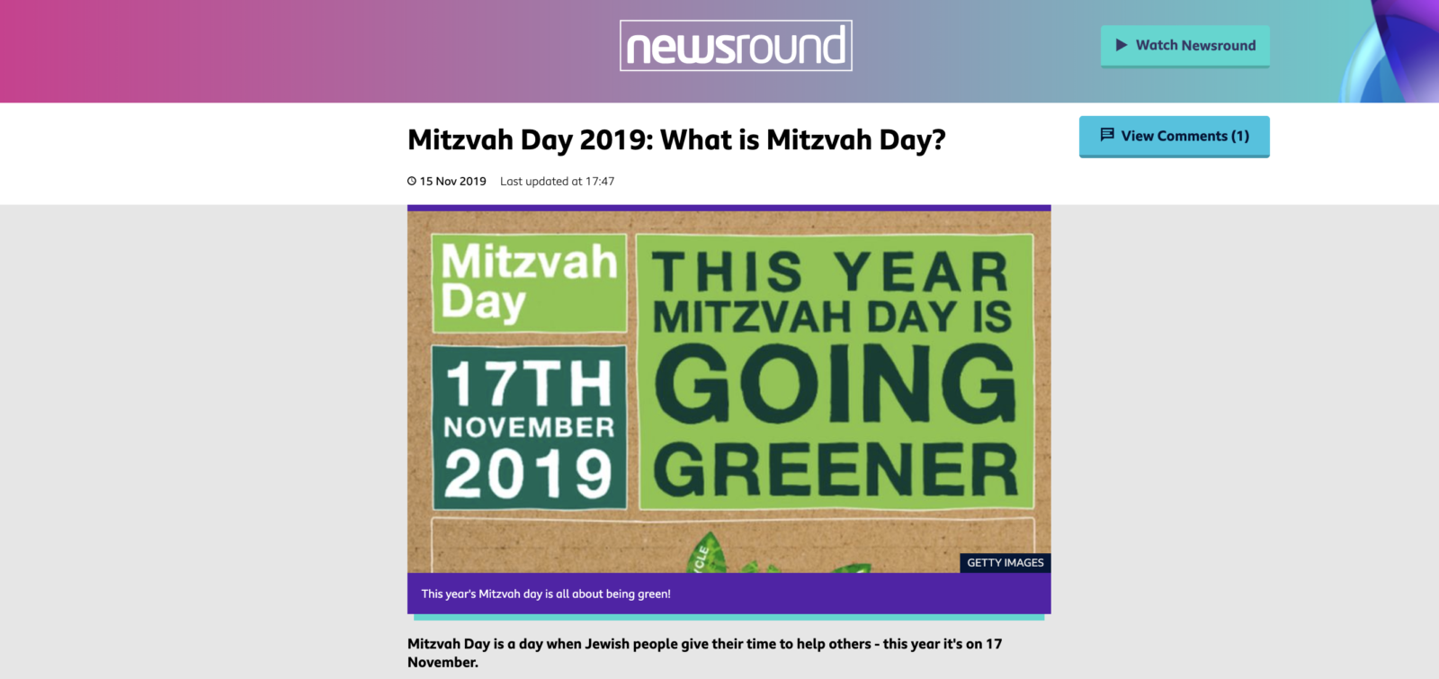 A special Mitzvah Day report on BBC Newsround