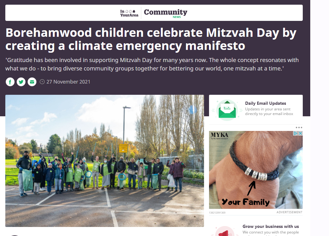 Local press coverage of Mitzvah Day covered events from Borehamwood...